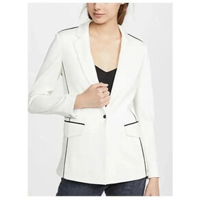 Rag & Bone Women's Ivory Blazer Size 4 One Button Black Piping Accents